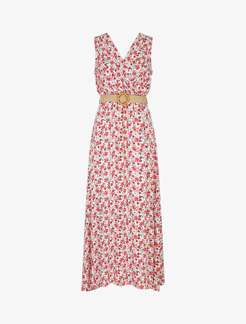Langes Kleid mit kleinem Blumenmuster - Weiß