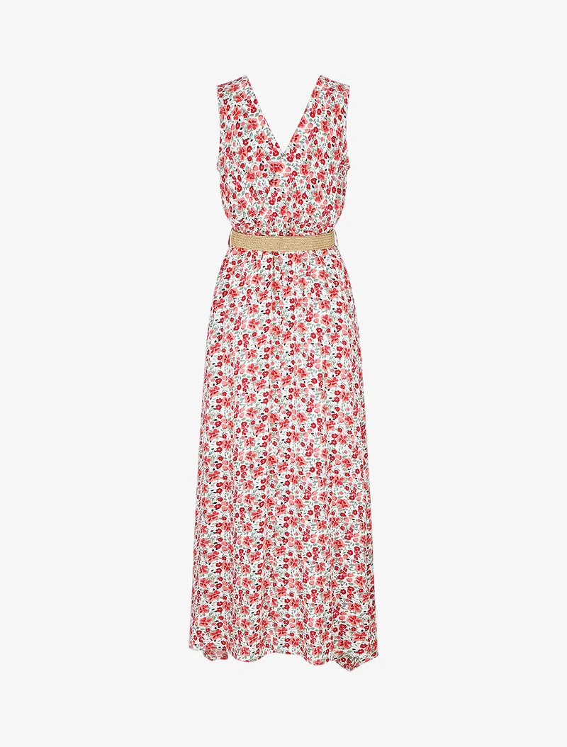 Langes Kleid mit kleinem Blumenmuster - Weiß
