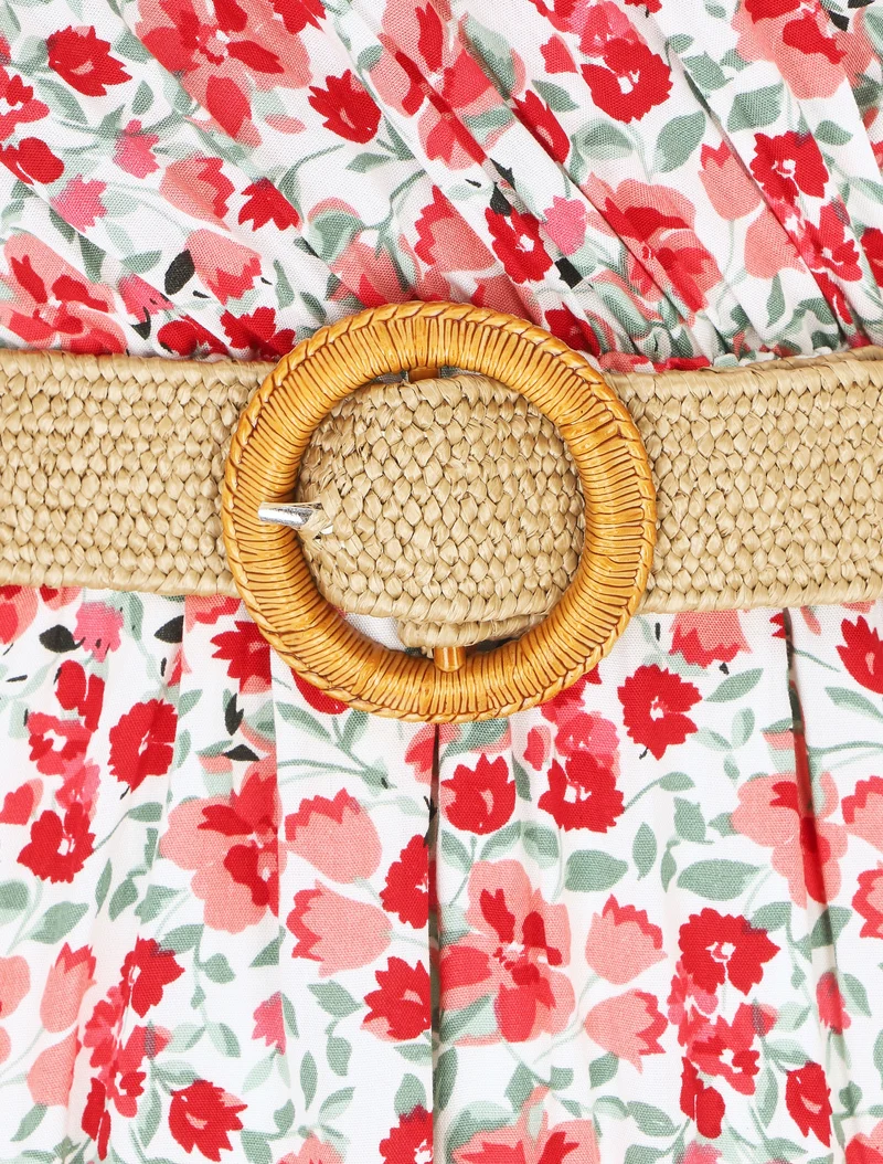 Langes Kleid mit kleinem Blumenmuster - Weiß