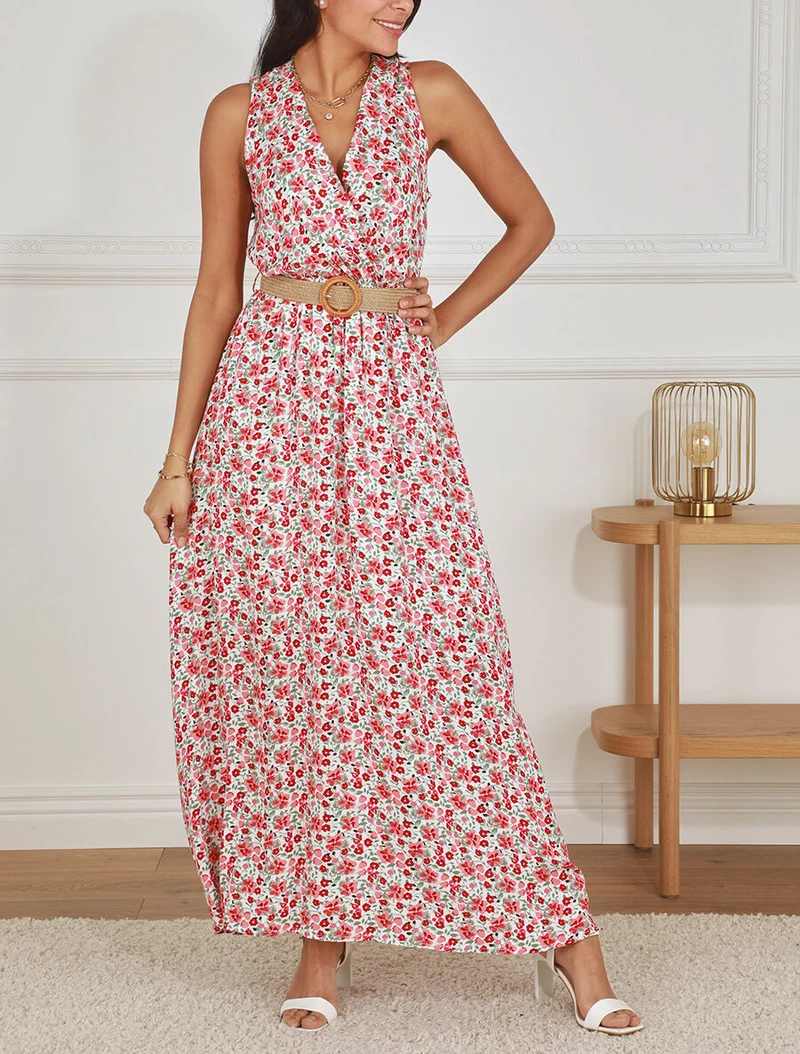 Langes Kleid mit kleinem Blumenmuster - Weiß