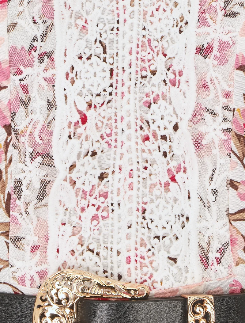 Elastisches langes Kleid mit Blumenmuster und Stickereien - Weiß