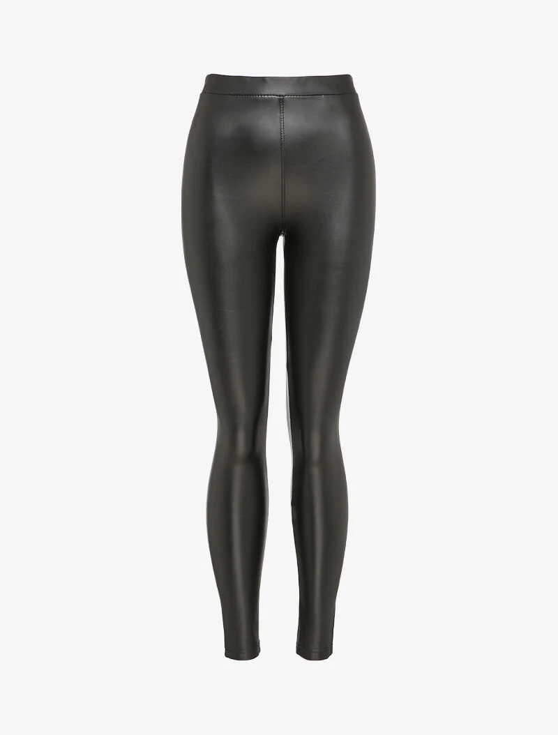 Kunstleder-Leggings mit elastischem, hoher Taille - Schwarz