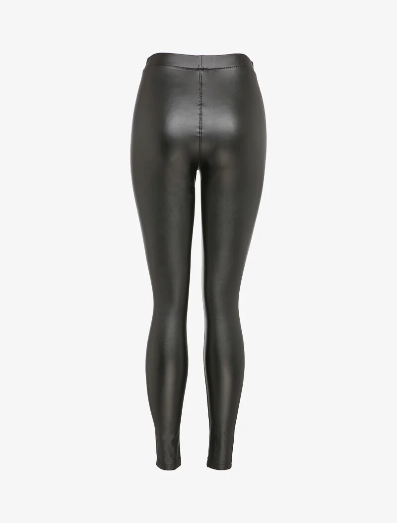 Kunstleder-Leggings mit elastischem, hoher Taille - Schwarz