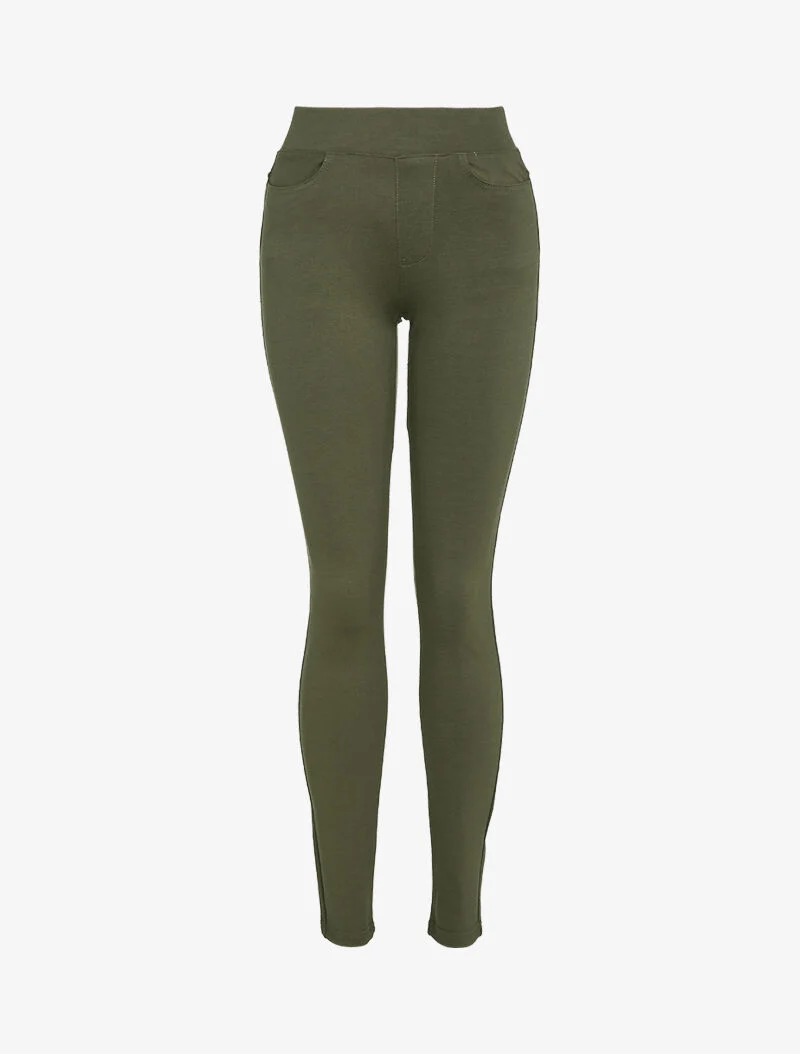 Einfarbige Leggings mit Taschen - Kaki