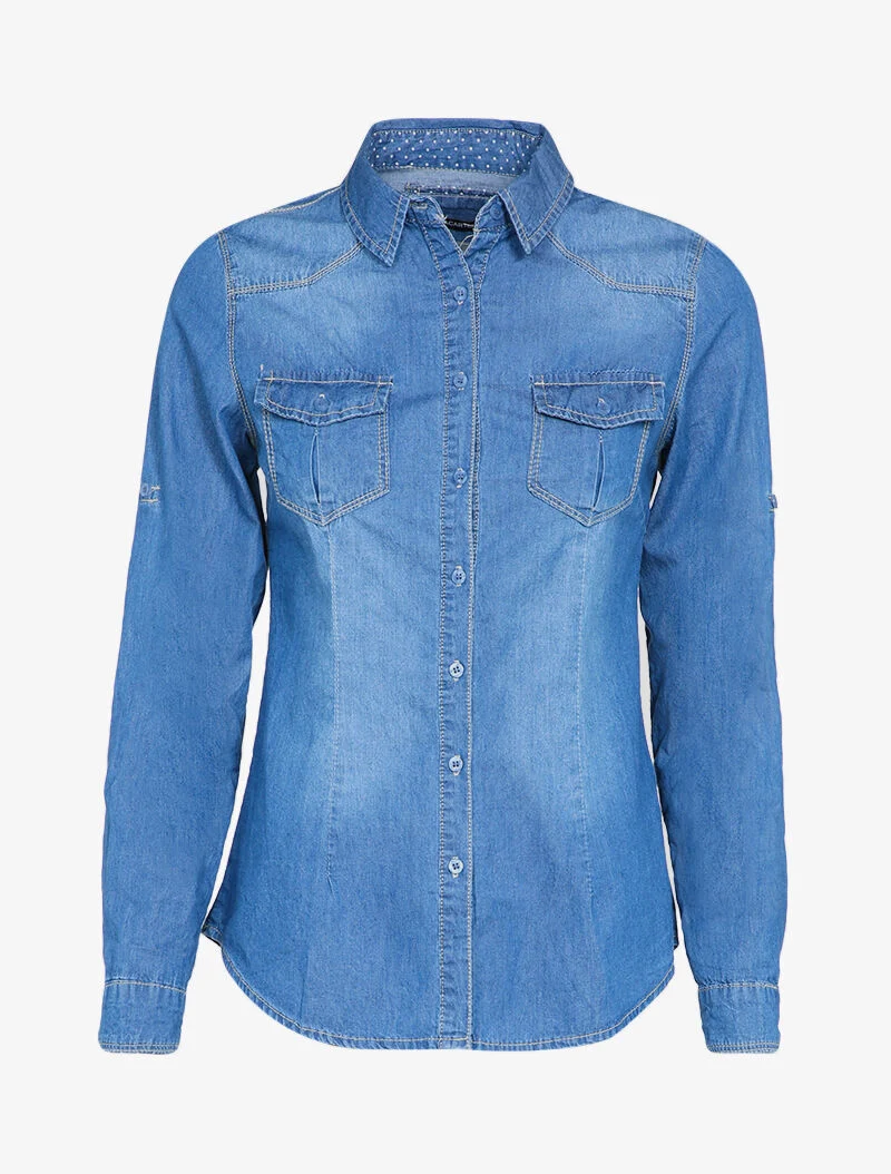 Tailliertes und ausgewaschenes Jeanshemd - Denimblau