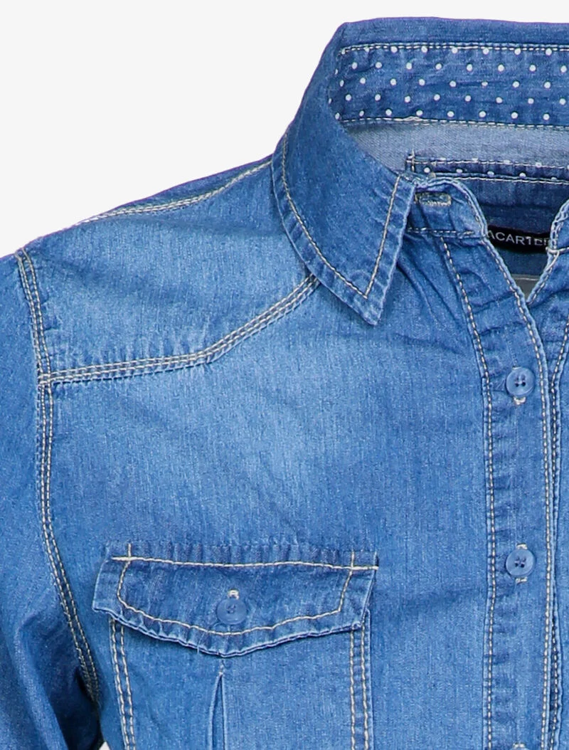 Tailliertes und ausgewaschenes Jeanshemd - Denimblau