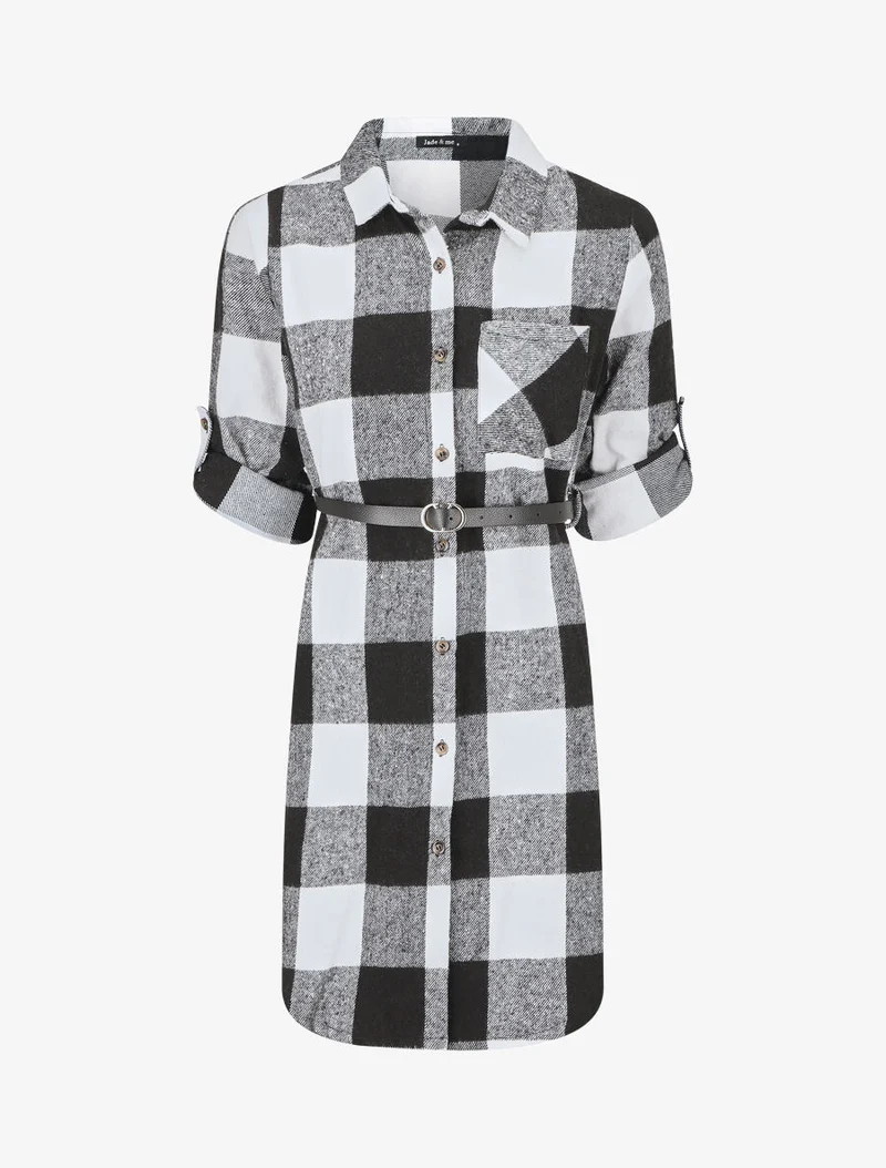 Mittellanges karriertes Overshirt - Schwarz