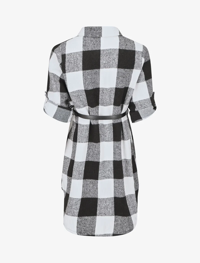 Mittellanges karriertes Overshirt - Schwarz