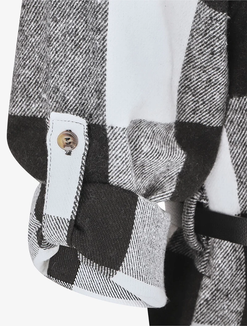 Mittellanges karriertes Overshirt - Schwarz