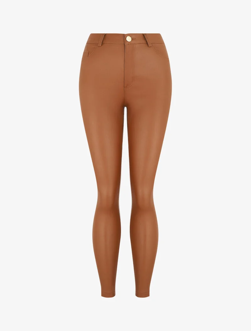 Wachs-Effekt-Slim-Hose - Kamel