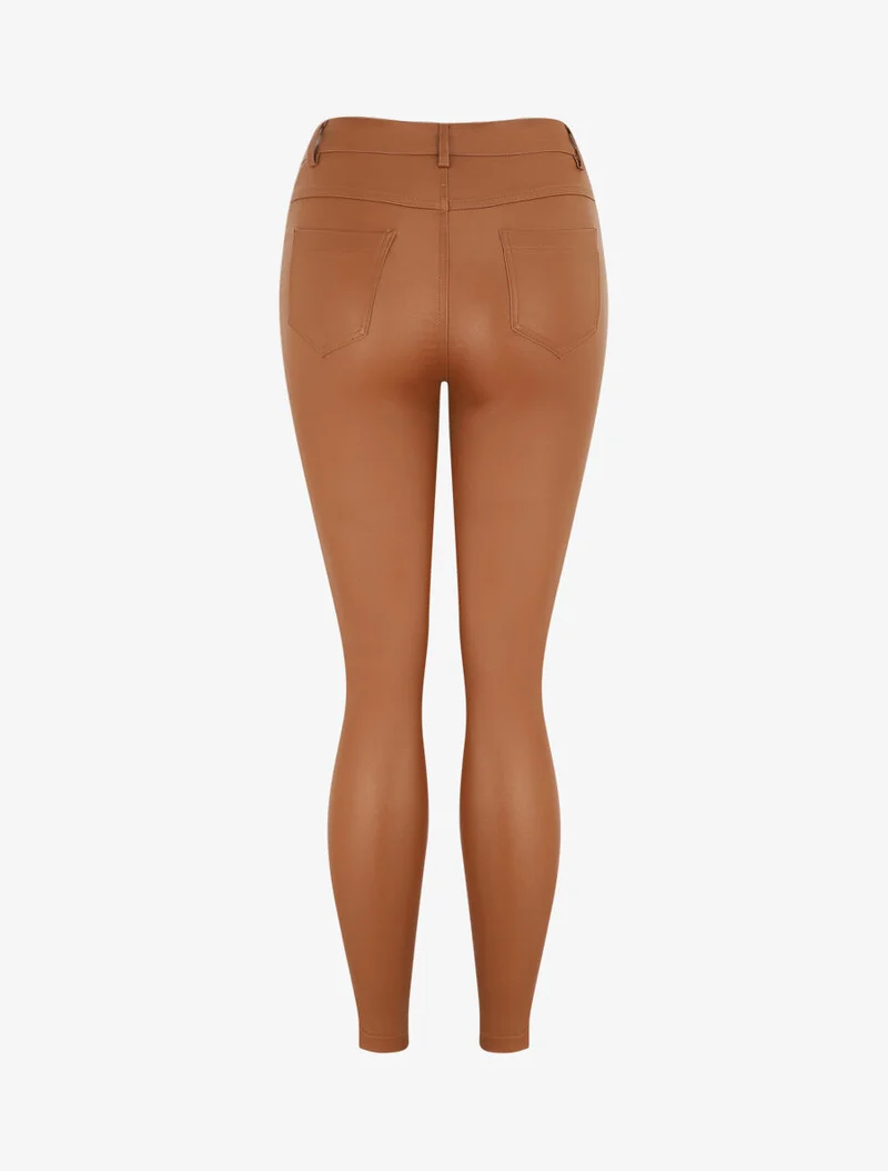 Wachs-Effekt-Slim-Hose - Kamel