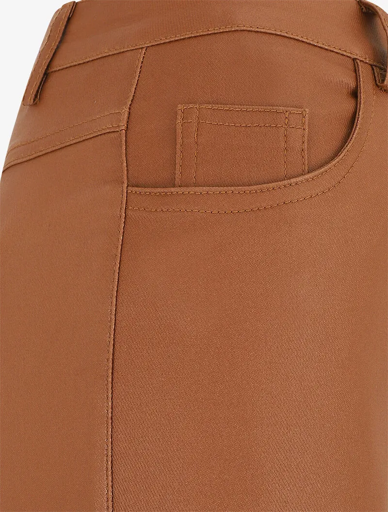 Wachs-Effekt-Slim-Hose - Kamel