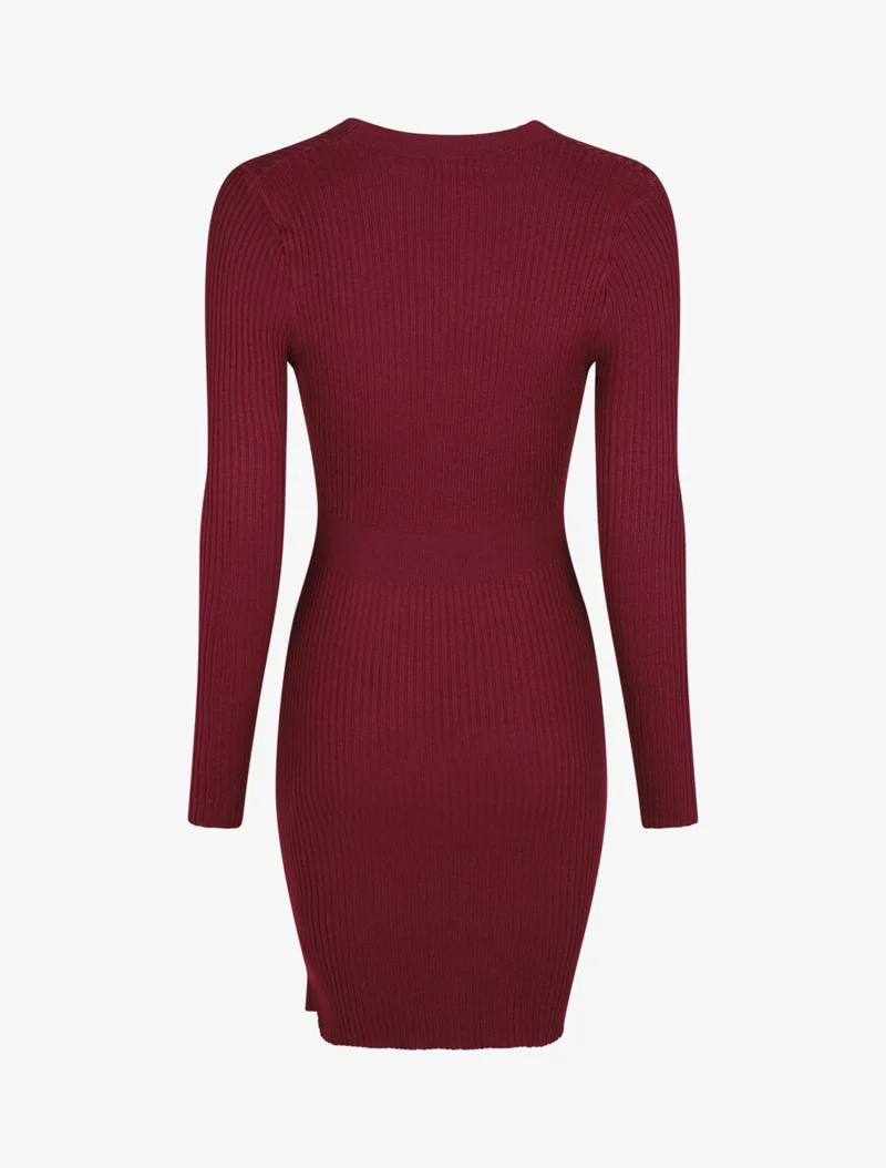 Figurbetontes Rippenkleid mit Wickelausschnitt - Bordeaux