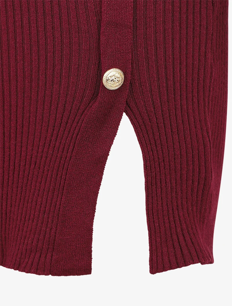 Figurbetontes Rippenkleid mit Wickelausschnitt - Bordeaux