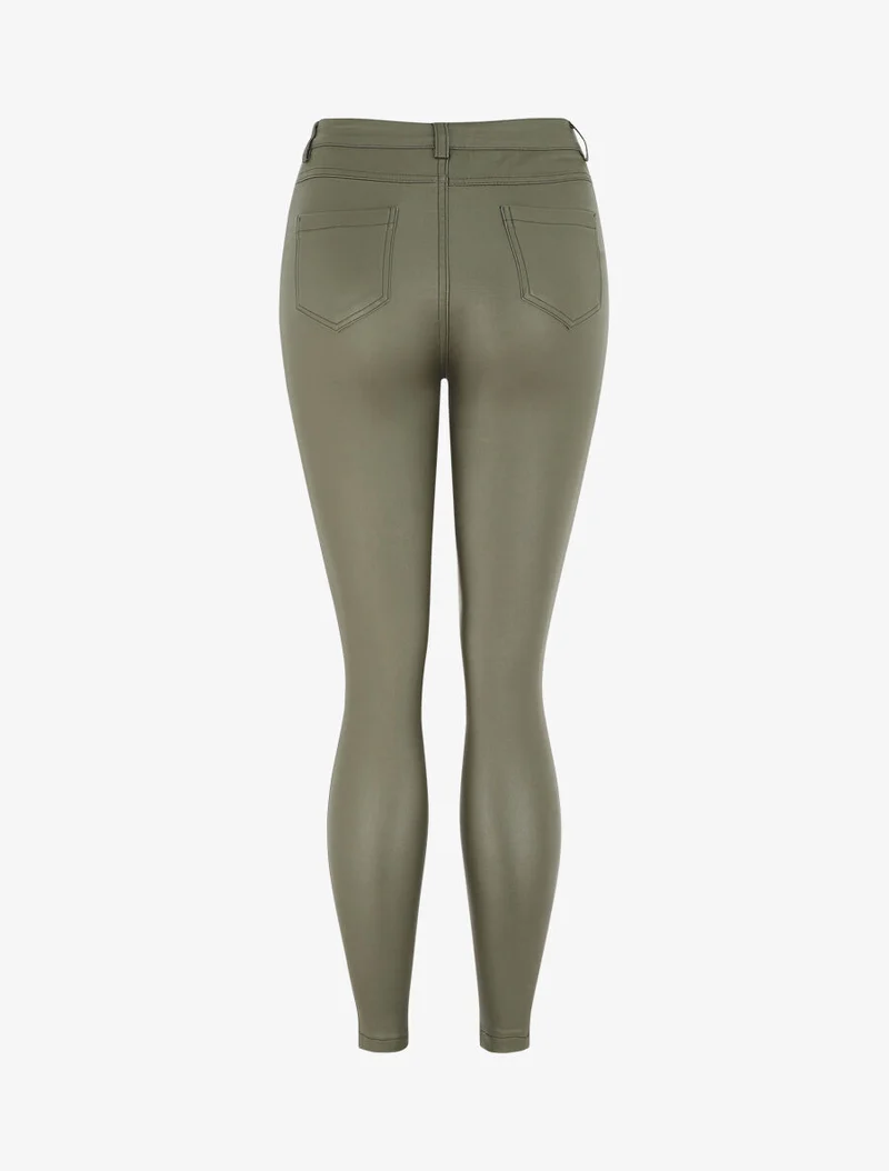 Hose mit hoher Taille in Kunstleder - Kaki