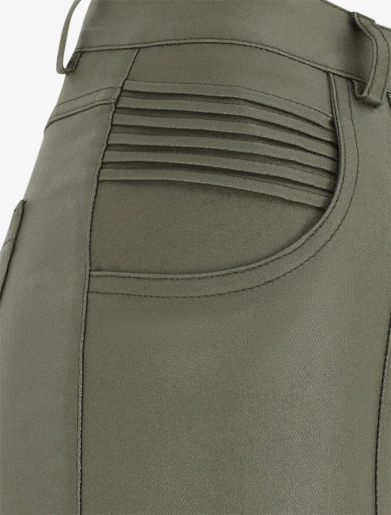 Hose mit hoher Taille in Kunstleder - Kaki