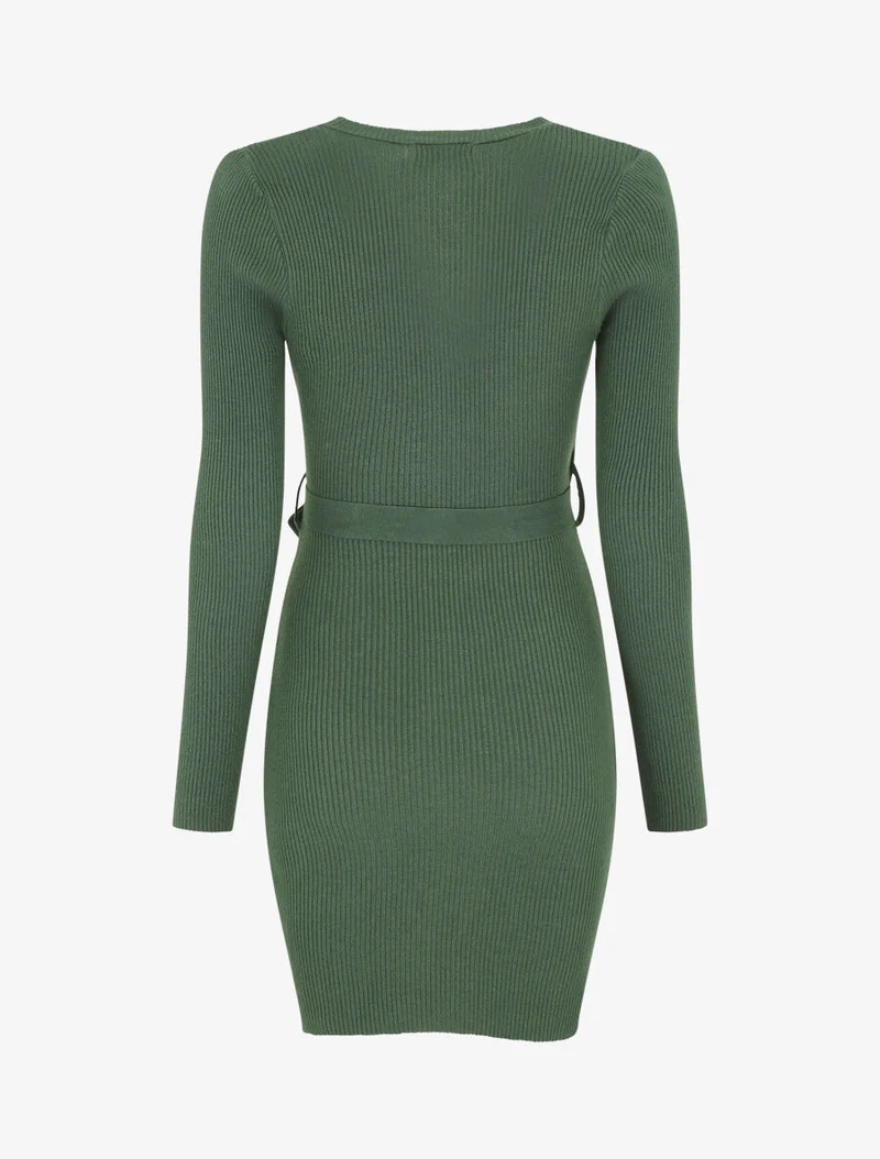 Geripptes Wickelkleid im Bodycon-Stil - Grün