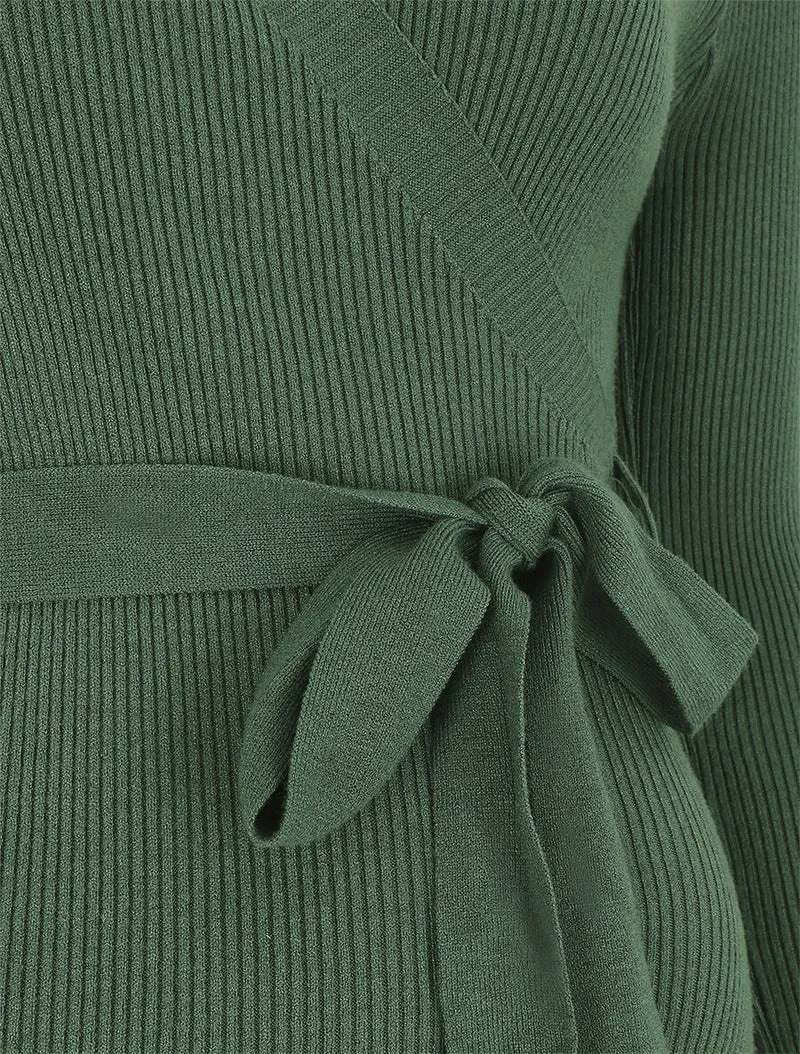 Geripptes Wickelkleid im Bodycon-Stil - Grün