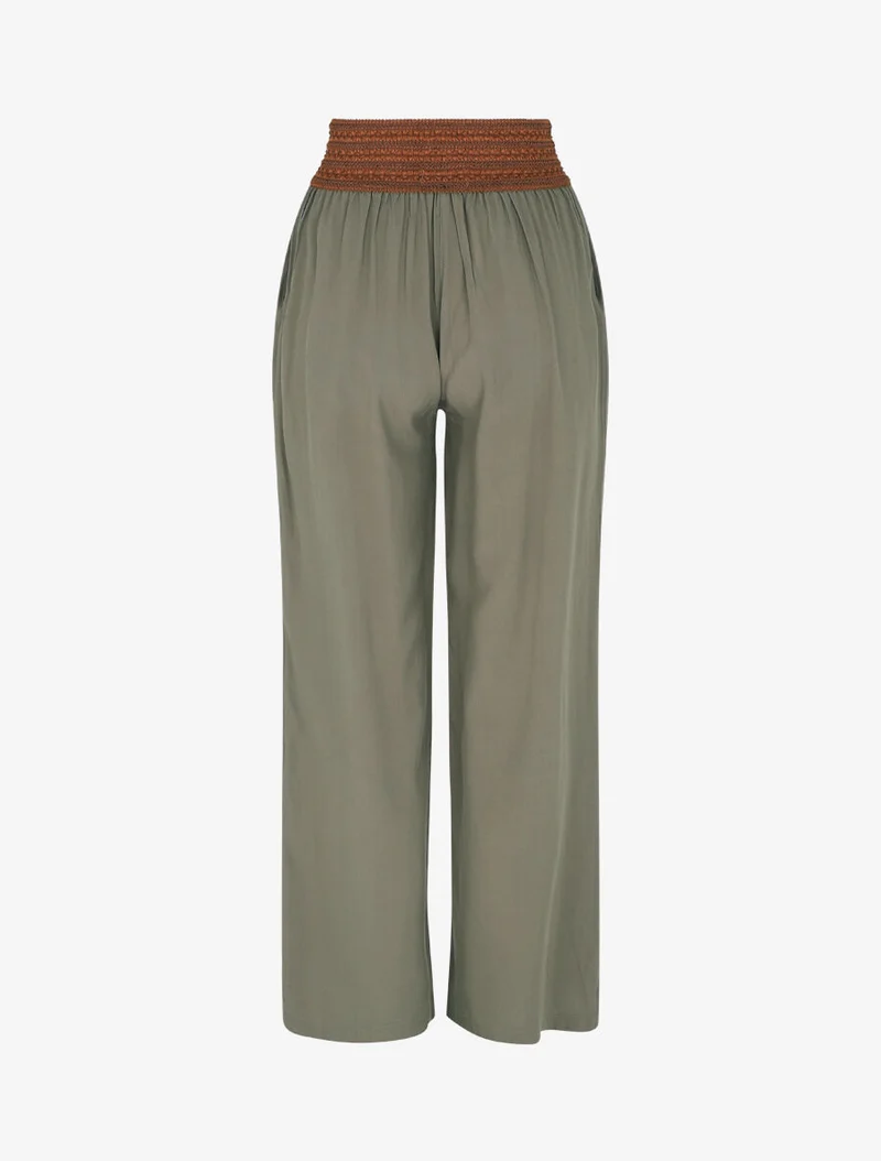 Einfarbige High-Waist-Hose im Korsett-Stil - Kaki