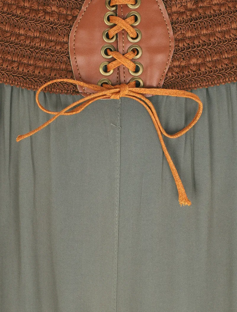 Einfarbige High-Waist-Hose im Korsett-Stil - Kaki