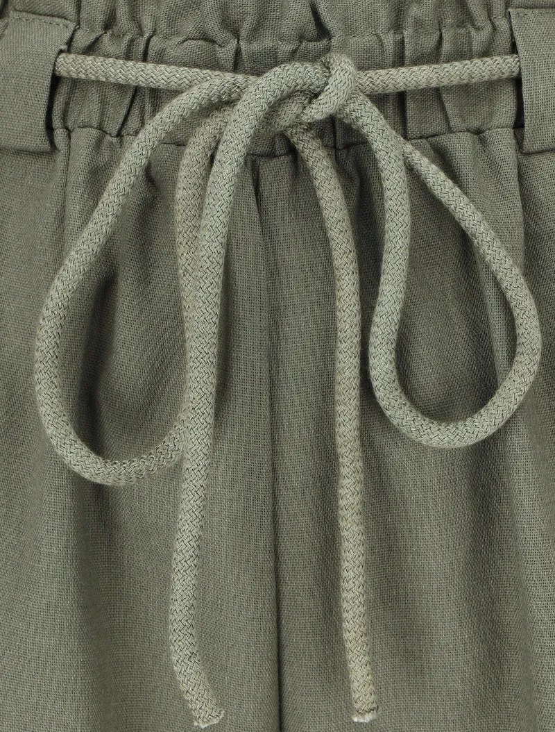 Elastische Hose in Leinenoptik - Kaki