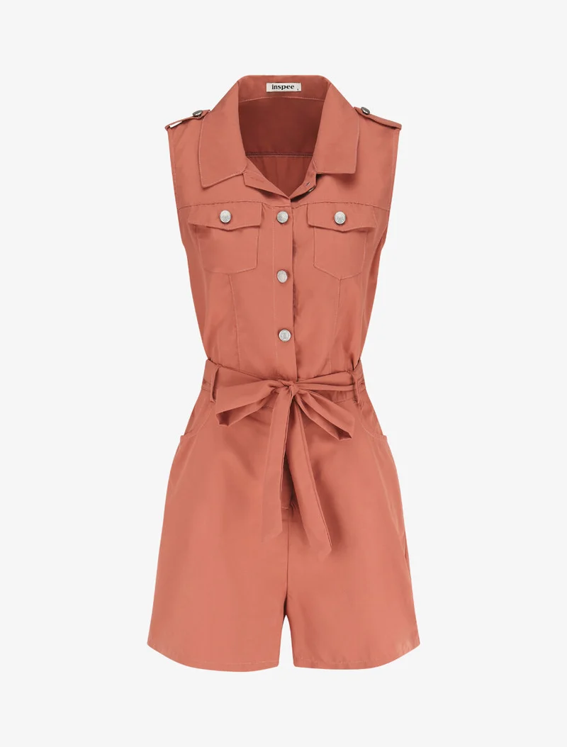 Ärmelloser, einfarbiger, gerader Jumpsuit. - Altrosa