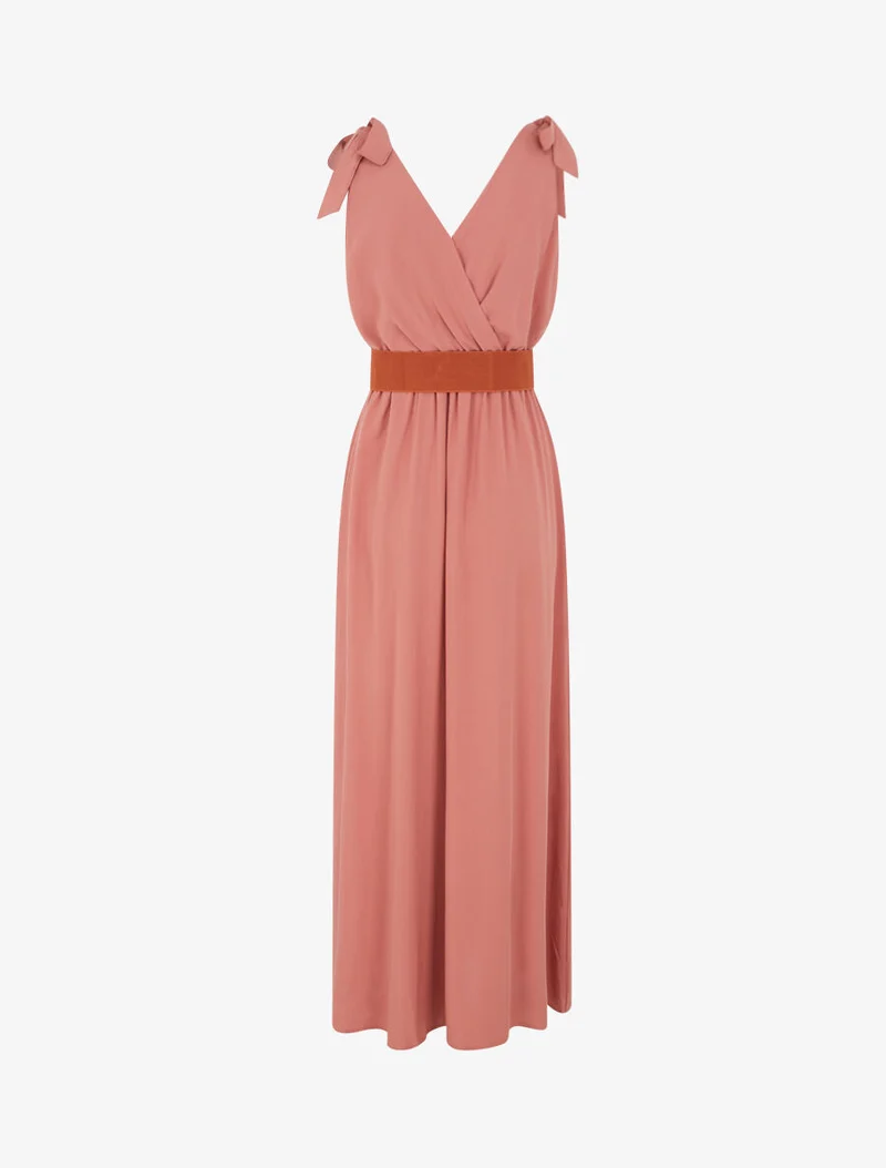 Langes Kleid mit Schleifen auf den Schultern - Altrosa