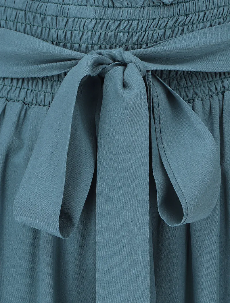 Einfarbige fließende Hose mit elastischem Bund - Entenblau