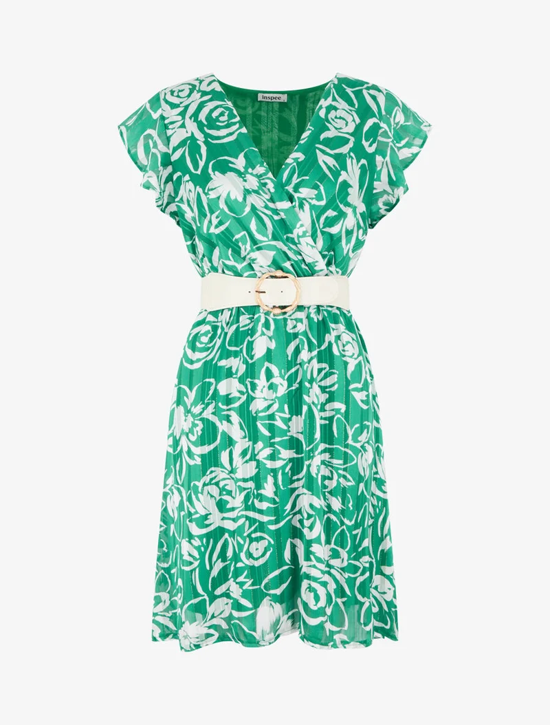 Midikleid mit irisierendem Blumenmuster - Grün