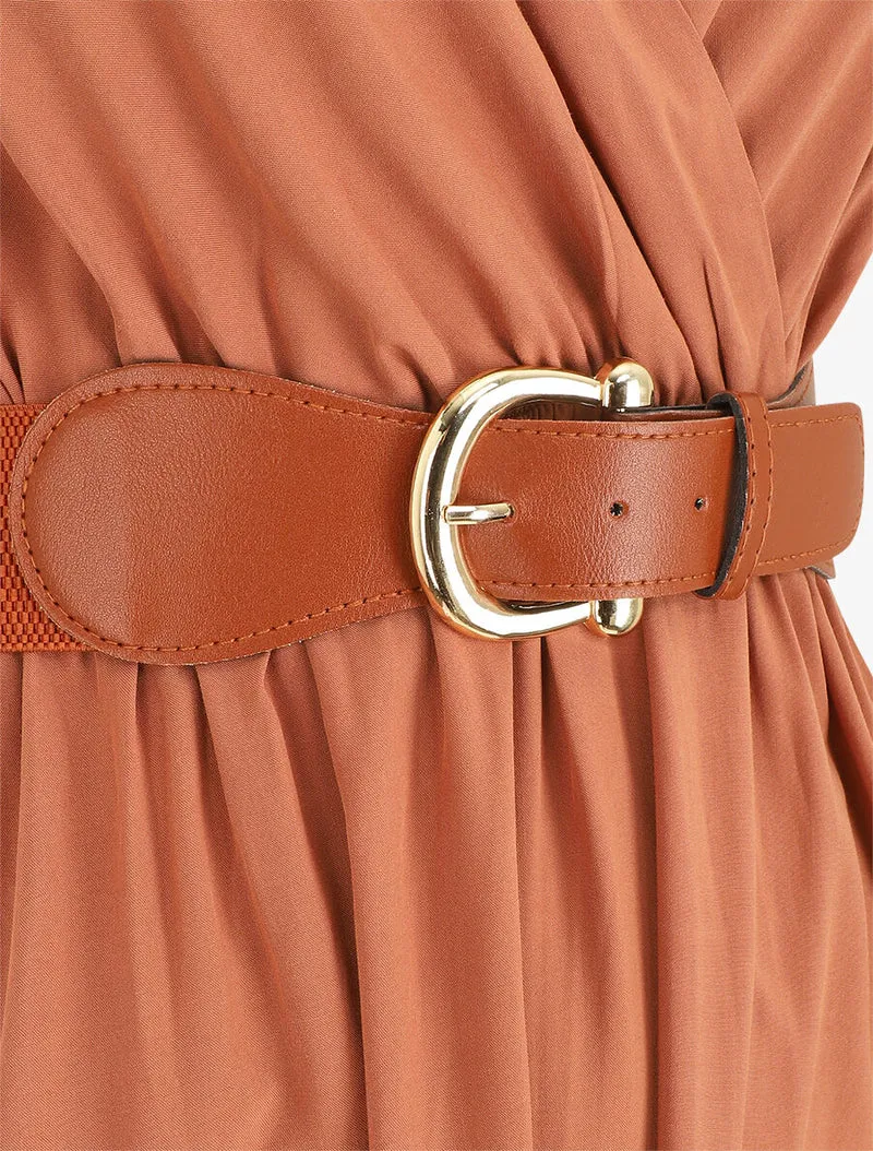 Langes unifarbenes Kleid mit fantasievollen Trägern - Rost