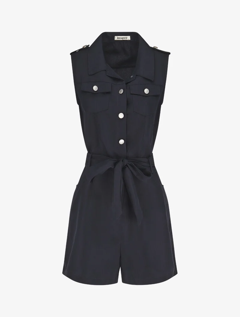 Ärmelloser, einfarbiger, gerader Jumpsuit. - Marine