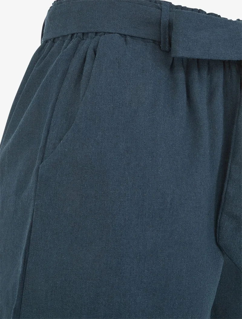 Kurze einfarbige Hose mit Umschlag - Petrolblau
