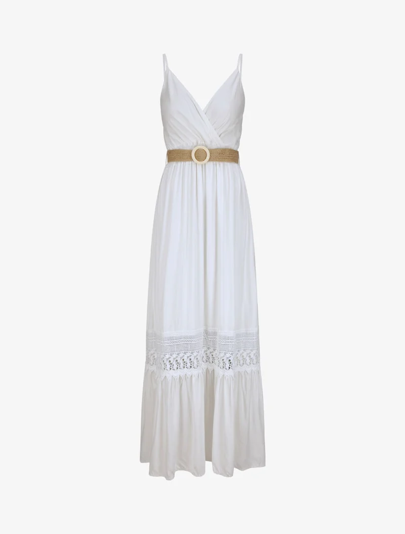 Empire-Taille figurbetontes langes Kleid - Weiß