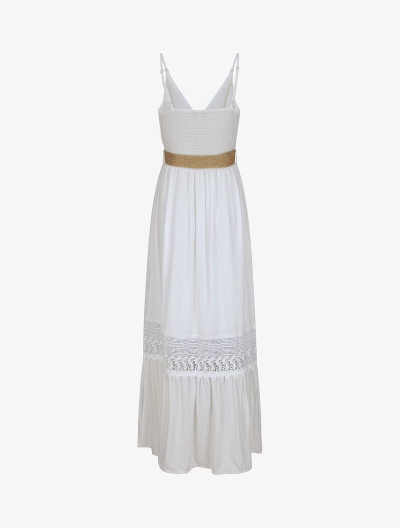 Empire-Taille figurbetontes langes Kleid - Weiß
