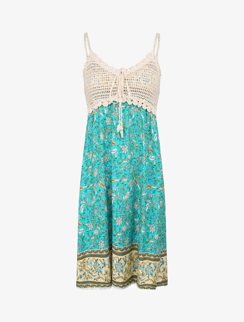 Kontrastiertes Kleid mit floralem und grafischem Print - Grün