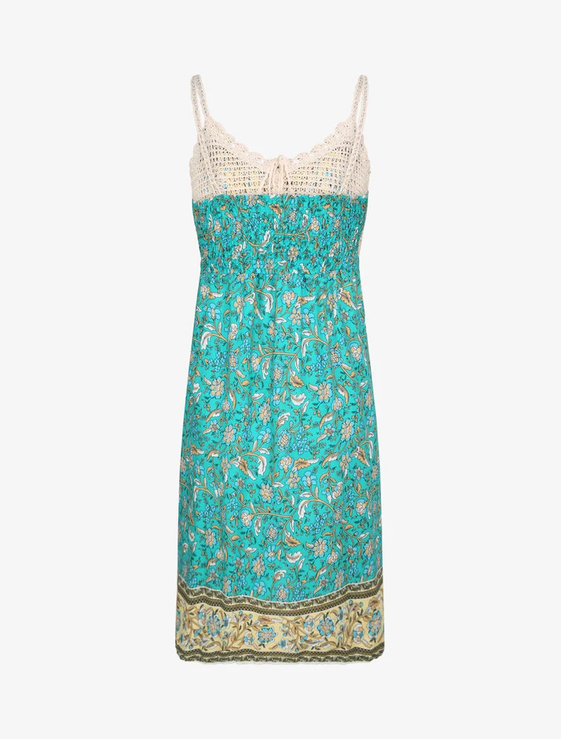 Kontrastiertes Kleid mit floralem und grafischem Print - Grün