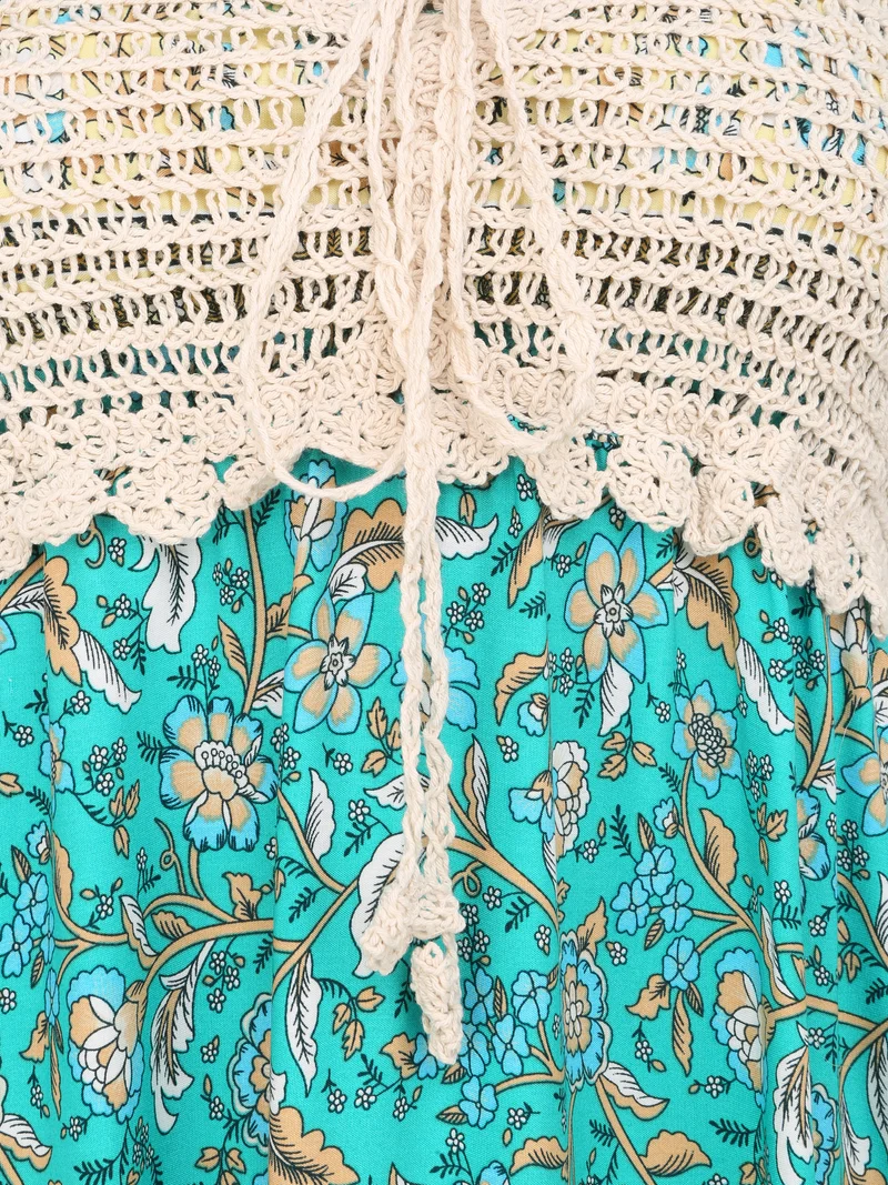Kontrastiertes Kleid mit floralem und grafischem Print - Grün