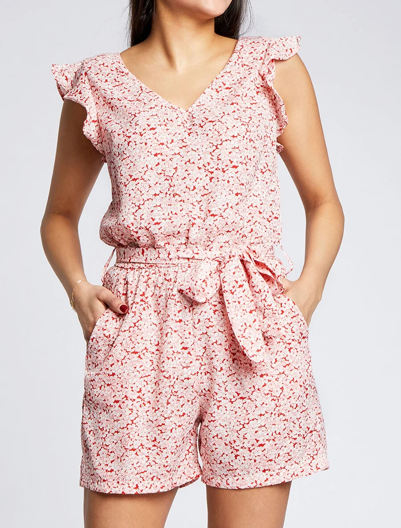 Blumenmuster-Jumpsuit - Rot