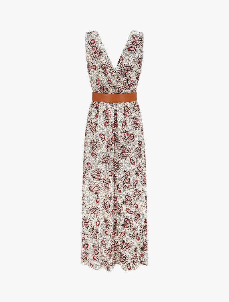 Ärmelloses Empire-Maxikleid mit Paisley-Print - Beige