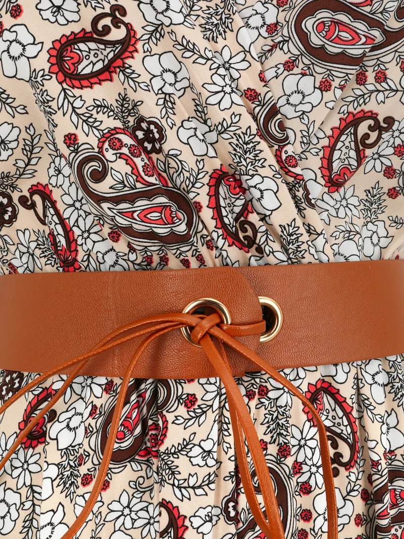 Ärmelloses Empire-Maxikleid mit Paisley-Print - Beige