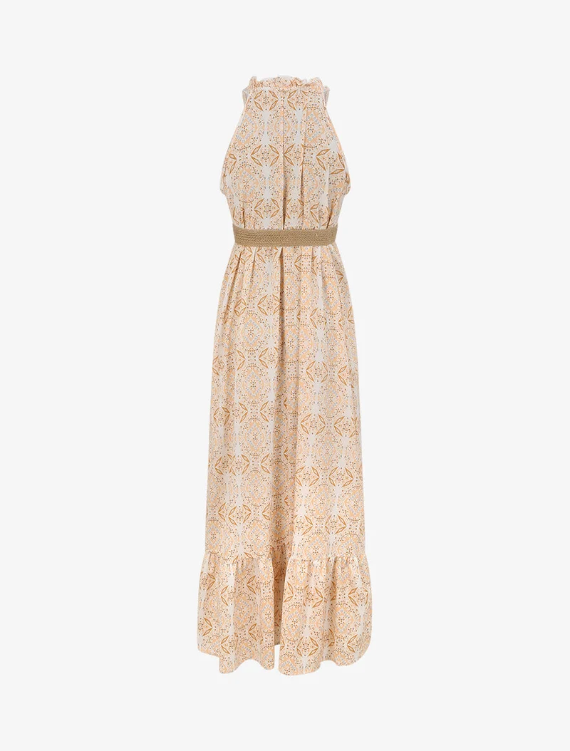 Langes ausgestelltes Kleid mit blumigem Fayence-Druck - Orange
