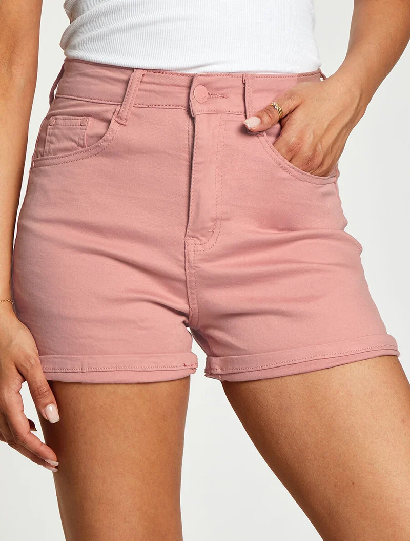 Jeansshort mit Umschlägen - Rose