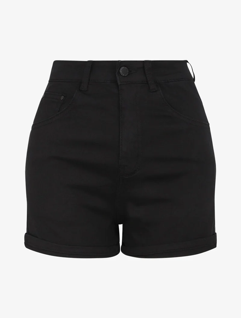 Jeansshort mit Umschlägen - Schwarz