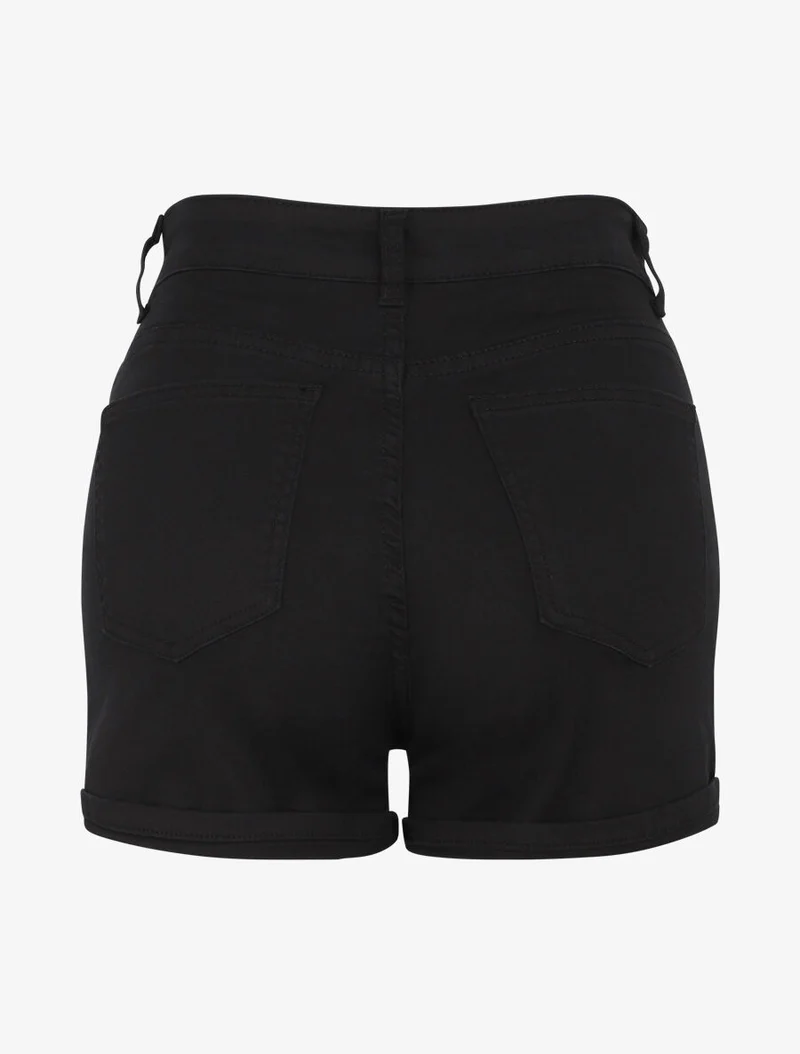 Jeansshort mit Umschlägen - Schwarz