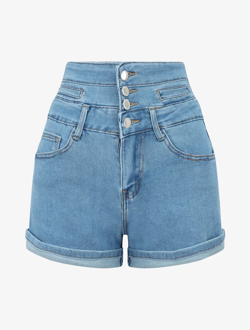 Jeansshorts mit stilisiertem Bund - Denim