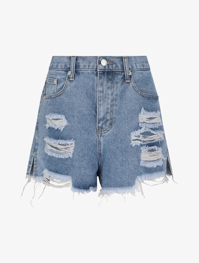 Zerrissene Jeansshorts - Hellblau