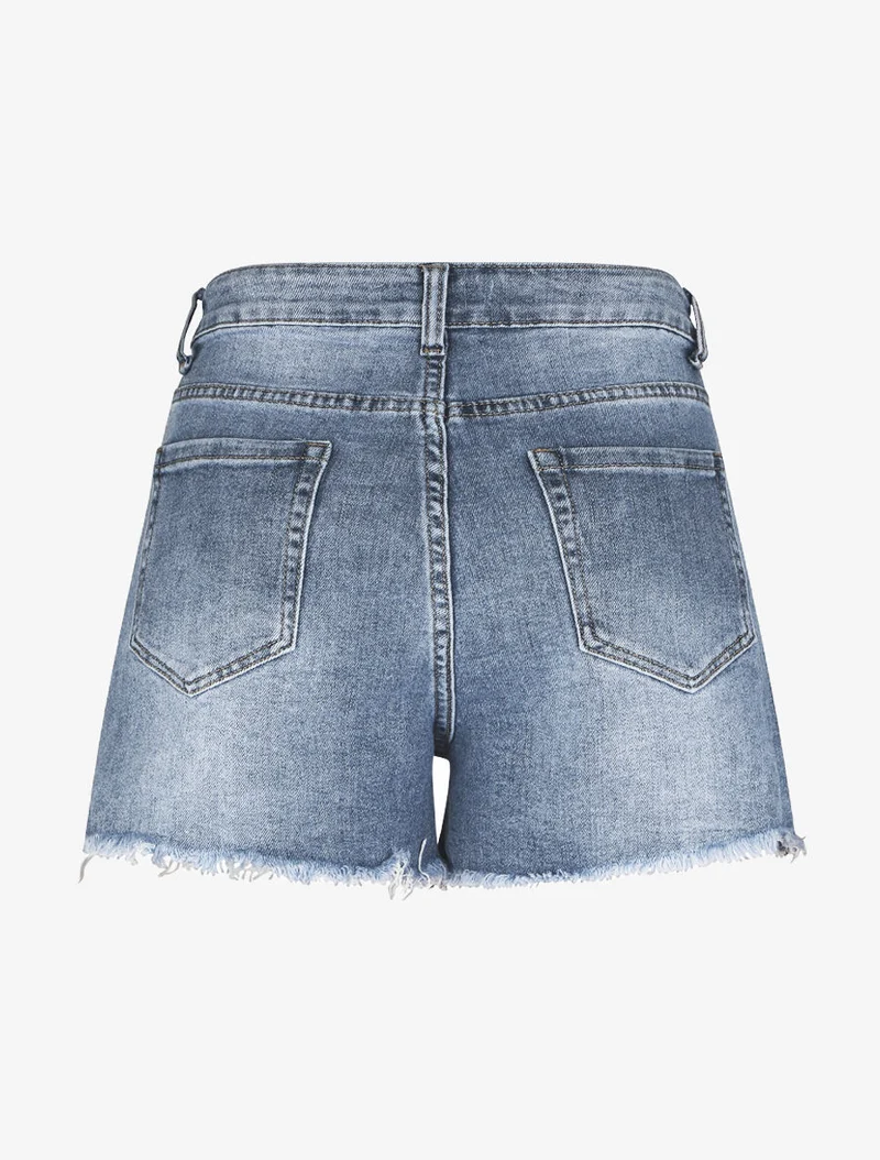 Ausgewaschene und zerrissene gerade Jeansshorts - Blau