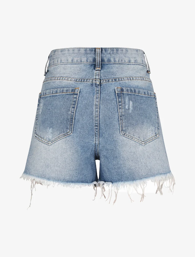 Zerrissene gerade Mini-Shorts - Hellblau