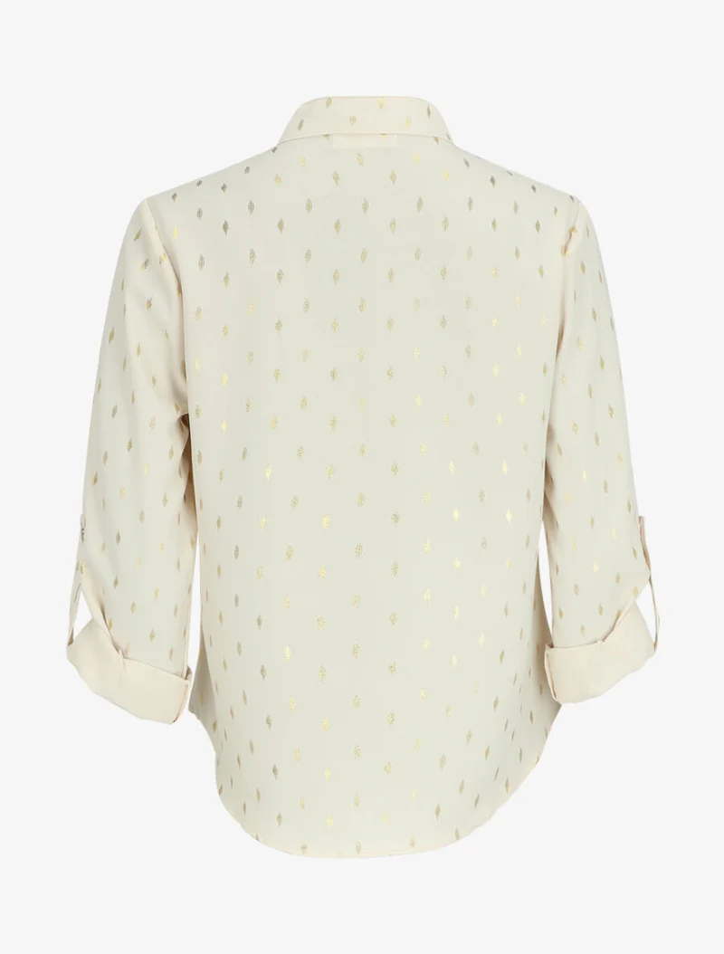 Gerades Hemd mit goldenem Flockprint - Beige