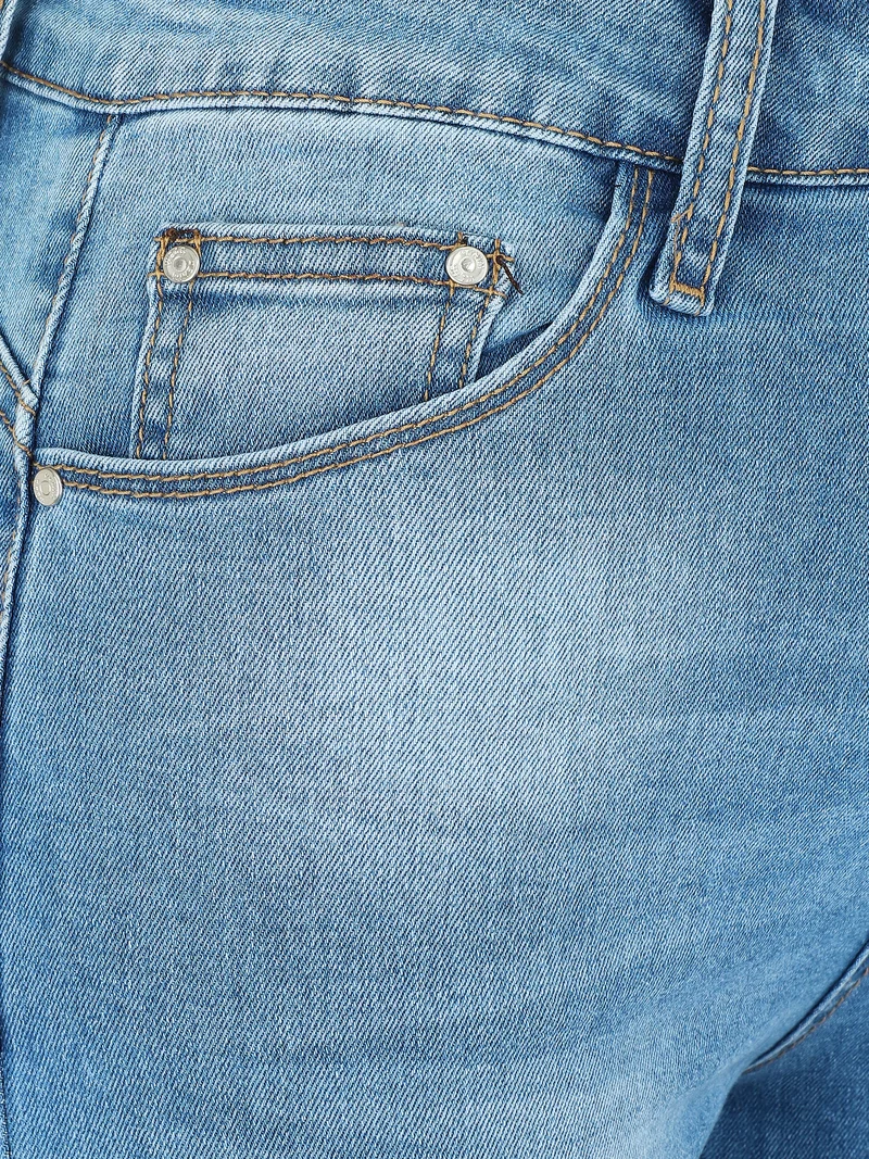 Hoch taillierte, ausgewaschene Caprihose - Hellblau